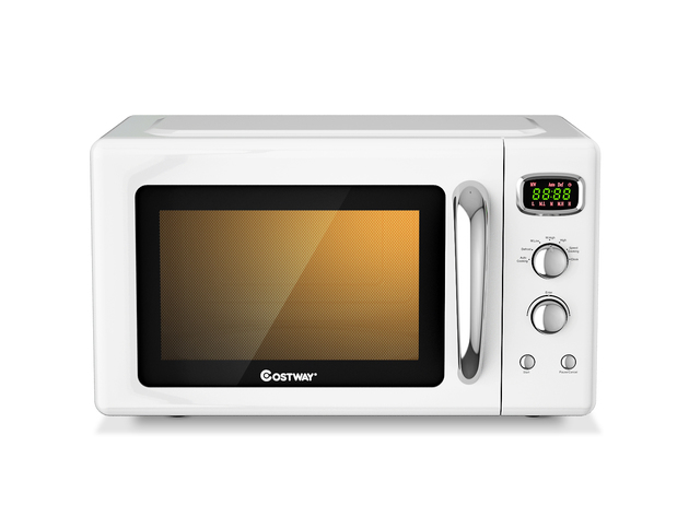 Costway 0.9 Cu.ft Retro Countertop Compact Microwave Oven - White