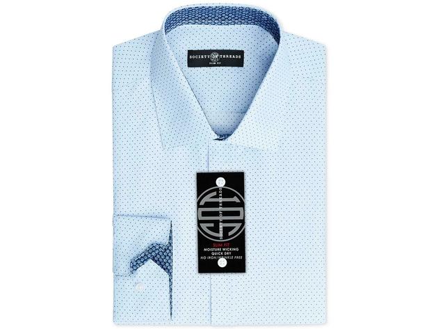 Society Of Threads Men's Slim-Fit Non-Iron Performance Print Dress Shirt Blue Size Medium