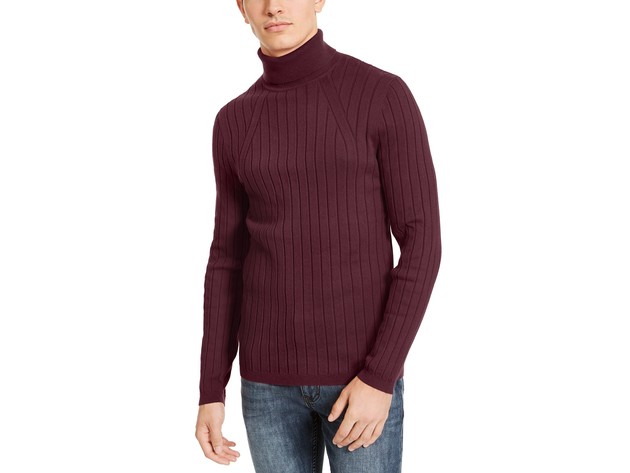 INC International Concepts Men's Ribbed Turtleneck Sweater Wine Size 3 Extra Large
