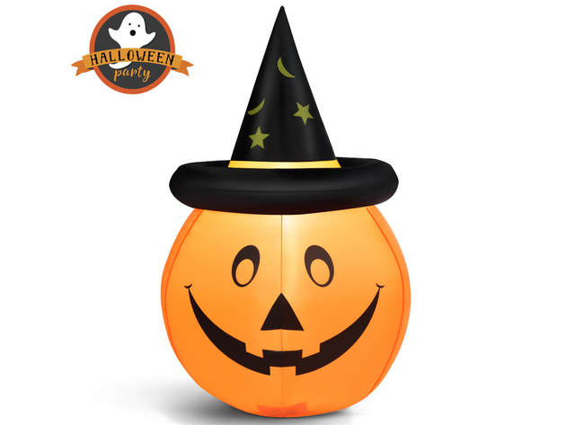 4' Halloween Inflatable Pumpkin Witch W/Hat Pumpkin Lantern Indoor Outdoor Yard - Orange, Black