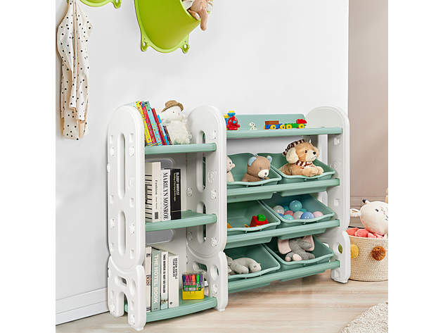 Costway Kids Toy Storage Organizer w/Bins & Multi-Layer Shelf for Bedroom Playroom Green\Blue - Green