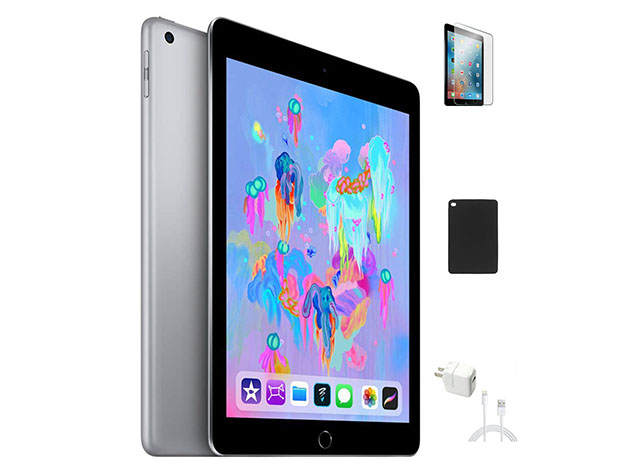 Apple iPad 6th Gen 9.7" 32GB - Space Gray (Refurbished: Wi-Fi + 4G Unlocked) with Accessories Bundle