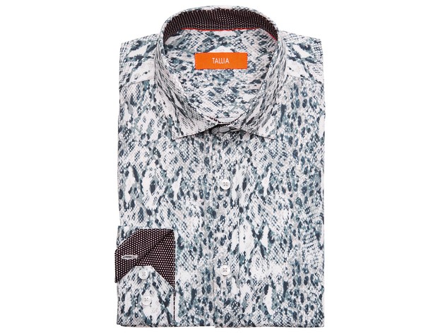 Tallia  Men's Slim-Fit Performance Stretch Snakeskin-Print Dress Shirt Size 16.5x34-35