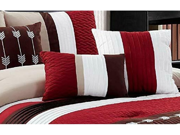 Luxury 7 Piece Bed in Bag Comforter Set Burgundy  Cal King