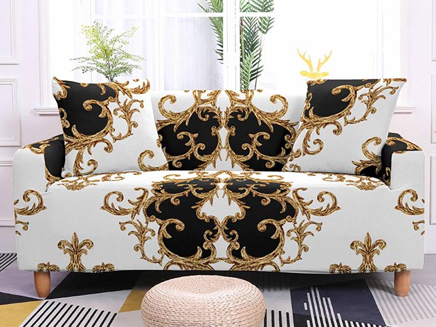 Elastic Sofa Cover for L.R. Mod Sectional Corner Sofa (White/Black