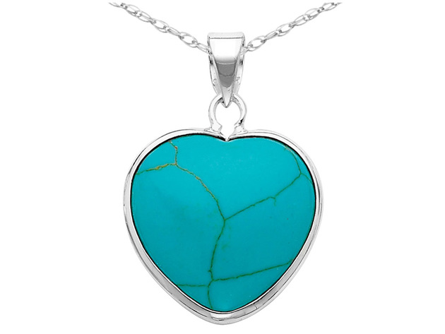 Turquoise Heart Pendant Necklace in Sterling Silver with Chain