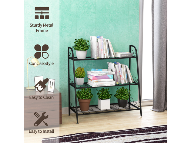 Costway 3-tier Metal Plant Stand Shelf Flower Pot Holder Display Rack Shoe Organizer - Black