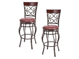 Set of 2 Vintage Bar Stools Swivel Padded Seat 30'' Bistro Dining Kitchen Pub Chair High Back - AS PIC