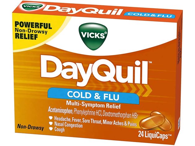 Vicks DayQuil Cold and Flu Multi-Symptom Relief LiquiCaps, A Pain Reliever Fever Reducer Than Can Help Soothe Your Sore Throat, 24 Count