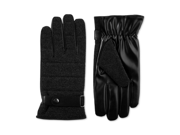 Isotoner Signature Men's Faux-Wool Smartouch Gloves Black Size Large