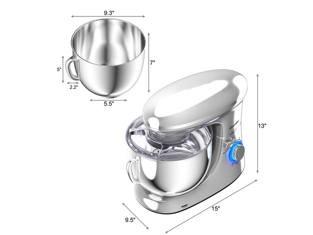Costway 6.3 Quart Tilt-Head Food Stand Mixer 6 Speed 660W w/Dough Hook, Whisk Silver - Silver