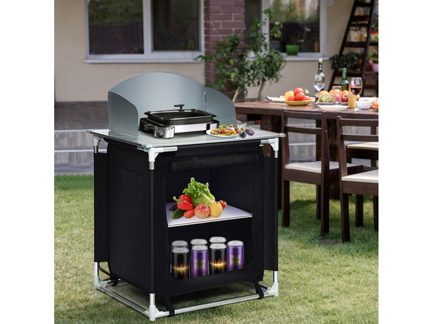 Goplus Portable BBQ Aluminum Camping Table Kitchen Cook Station w