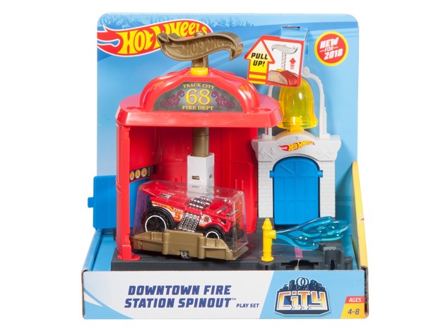 Hot Wheels City Downtown Fire Station Spinout Storytelling Playset, Suggested For Kids Ages 4-8