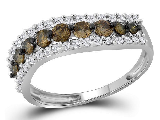 White and Champagne Diamond Ring 3/4 Carat (ctw Clarity I2-I3 Color-J-K) in 10K White Gold - 8