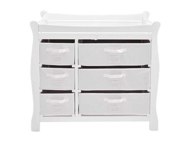 Costway White Sleigh Style Baby Changing Table Diaper 6 Basket Drawer Storage Nursery - White