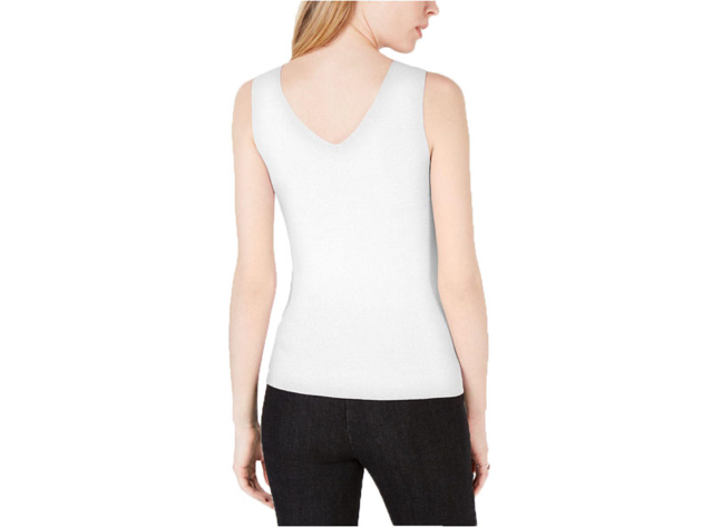 Maison Jules Women's Sleeveless V-Neck Sweater Bright White Size Medium