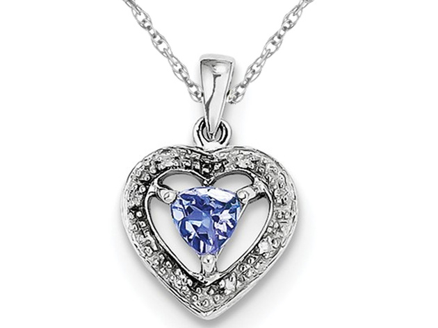 Sterling Silver Tanzanite Heart Pendant Necklace with Chian 1/3 Carat (ctw)