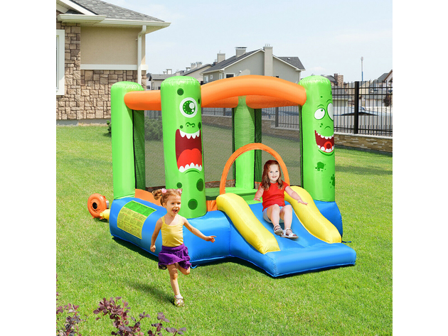 Costway Inflatable Bounce House Jumper Castle Kids Playhouse w/ Basketball Hoop & Slide