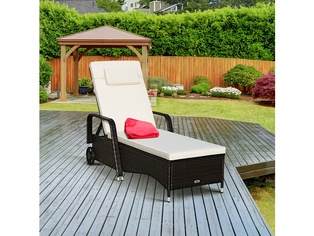 Costway Outdoor Chaise Lounge Chair Recliner Cushioned Patio Furniture Adjustable Wheels Brown