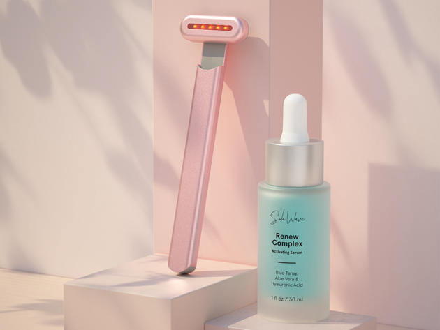 SolaWave Advanced Skincare Wand with Red Light Therapy (Rose Gold) + Serum Kit
