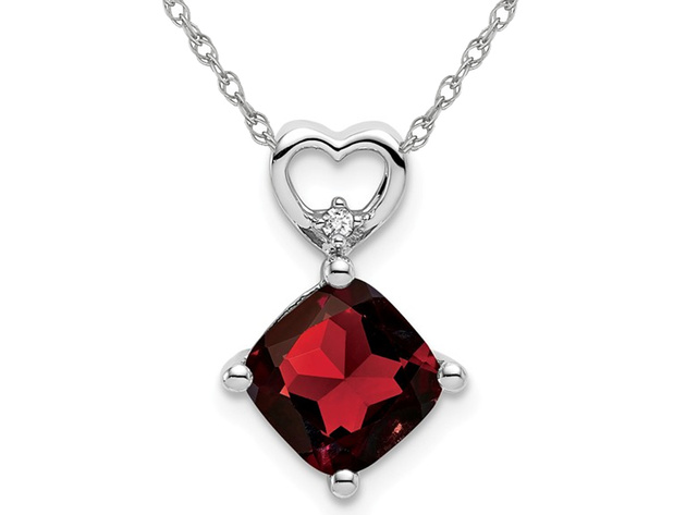 1.65 Carat (ctw) Cushion-Cut Garnet Heart Pendant Necklace in 14K White Gold with Chain