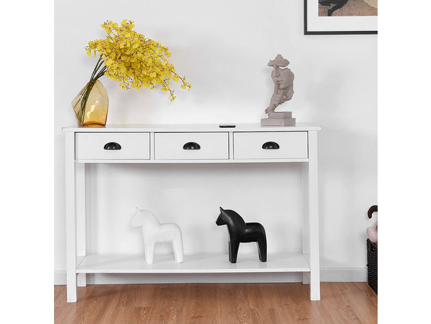 Costway 47" Console Table Hall Table Side Desk Accent Table Drawers Shelf Entryway White - White