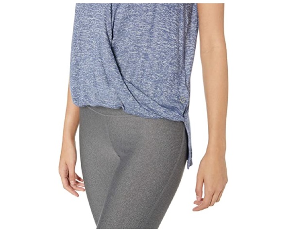 Calvin Klein Women's Short Sleeve V Neck Drape Front Top Blue Size Small
