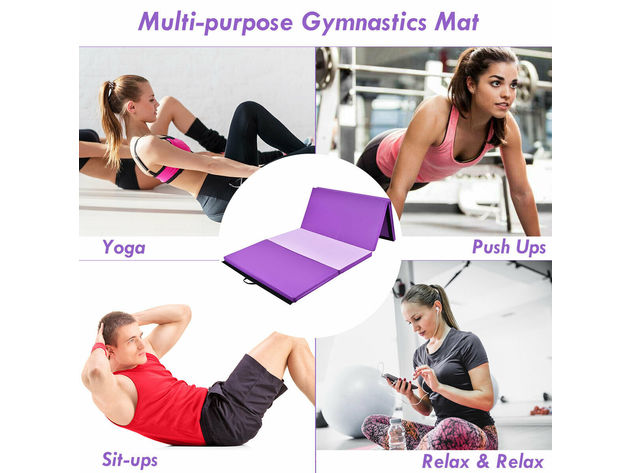 Costway 4'x8'x2'' Gymnastics Yoga Mat Thick Folding Panel Gym Purple/Pink 