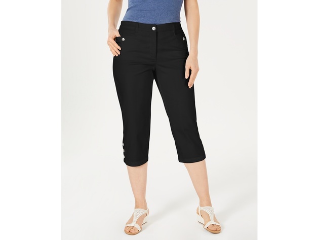 Karen Scott Women's Button Hem Capri Pants Black Size 6 | StackSocial