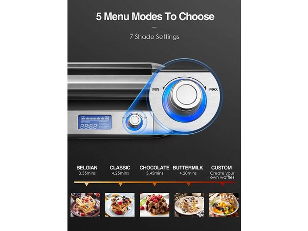 AICOOK Smart Pro Belgian Waffle Maker, 5 Different Programs, Silver