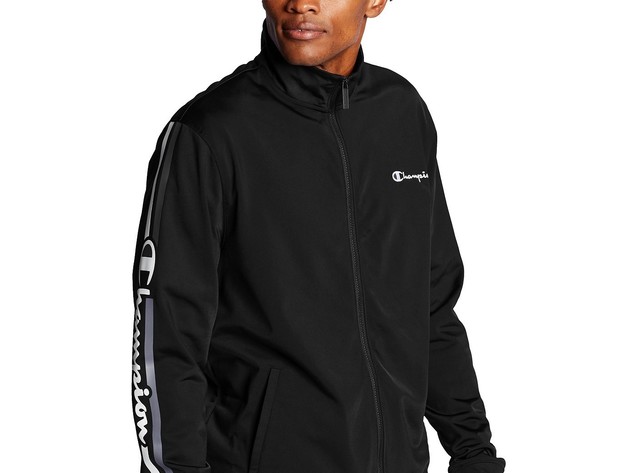 Champion Men's Logo-Stripe Track Jacket Navy Size Extra Large