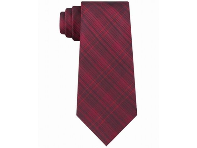 Kenneth Cole Reaction Men's Slim Tonal Iridescent Check Tie Red Size Regular
