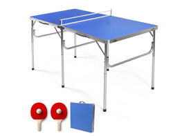 Costway 60'' Portable Table Tennis Ping Pong Folding Table w/Accessories Indoor Game - Blue