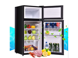 Costway 2 Doors 3.4 cu ft. Unit Stainless Steel Compact Mini Refrigerator Freezer Cooler - Black