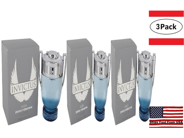 3 Pack Invictus Aqua by Paco Rabanne Eau De Toilette Spray 3.4 oz for Men