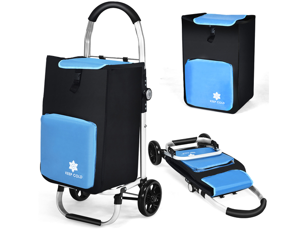 Costway Folding Utility Dolly Shopping Grocery Cart w/ Removable Bag - Black/Blue/White