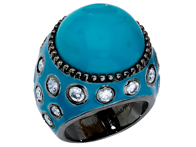 Cheryl M. Created Turquoise Cocktail Ring with Cubic Zirconia (CZ) (CZ) in Sterling Silver with Black Rhodium Plating