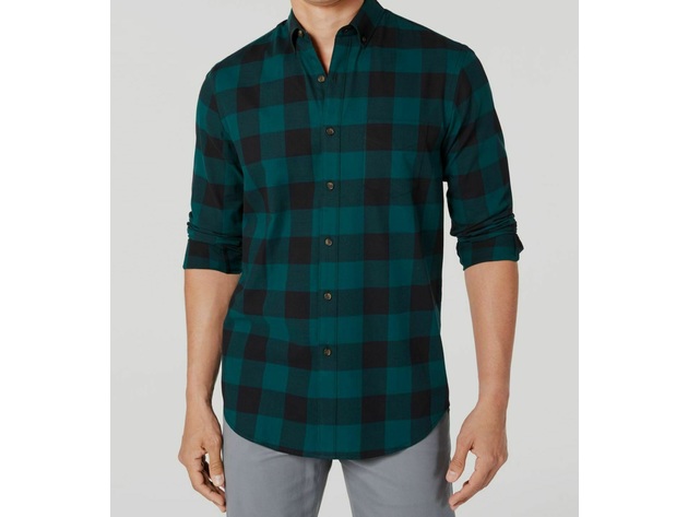 Club Room Men's Classic-Fit Check Long-Sleeve Flannel Green Size Small