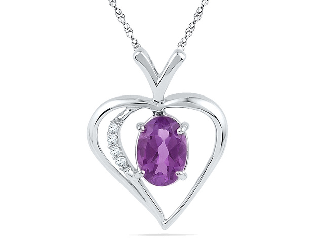 3/4 Carat (ctw) Lab-Created Amethyst Heart Pendant Necklace in Sterling Silver