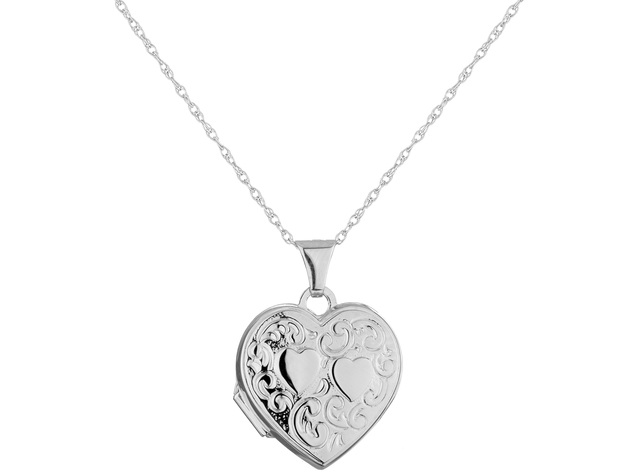 Heart Locket Necklace in 14K White Gold with Chain