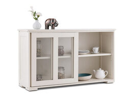 Costway Storage Cabinet Sideboard Buffet Cupboard Glass Sliding Door Pantry Kitchen - Cream White