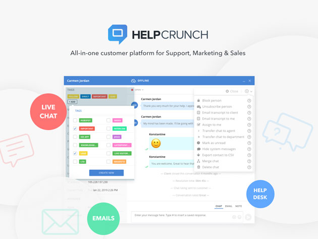 HelpCrunch Live Chat & Emails: 1-Yr Standard Subscription