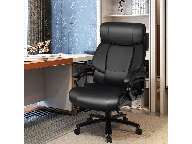 Costway Big & Tall 400lb Massage Office Chair Executive PU Leather Computer Desk Chair - Black