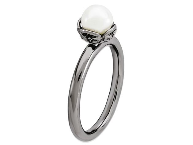 Freshwater Cultured Pearl Ring in Ruthenium Black Plated Sterling Silver - 9
