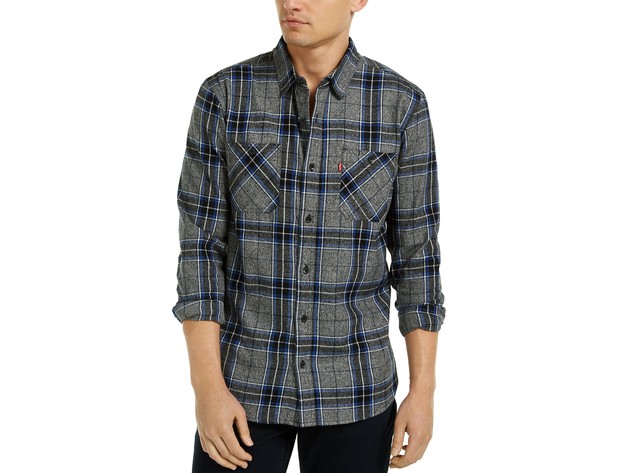 Levi's Men Crance Plaid Flannel Shirt Gray Size XX-Large