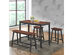 Costway 4 Pcs Solid Wood Counter Height Table Set w/ Height Bench & Two Saddle Stools