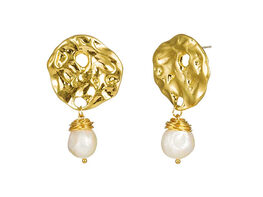 Baroque Pearls Drop Earrings with Hammered Gold Earrings