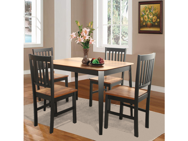 Costway 5 Pcs Mid Century Modern Black 29.5'' Dining Table Set 4 Chairs W/Wood Legs Kitchen Furniture - As Picture Shows