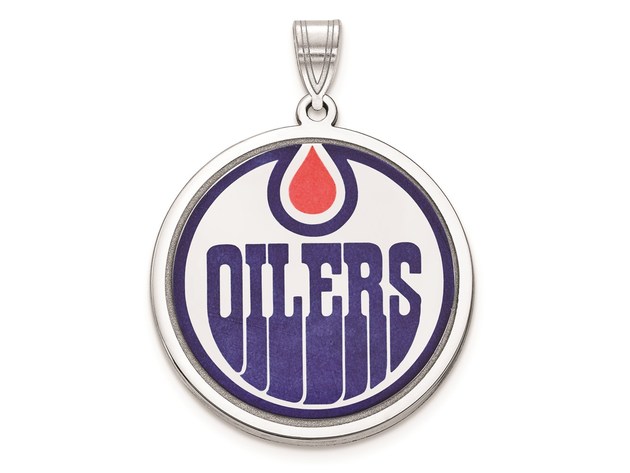 Sterling Silver NHL Edmonton Oilers Logo Picture Disc Pendant