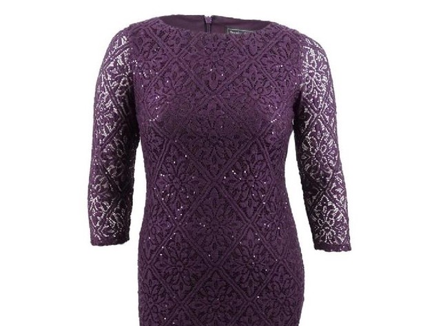 Jessica Howard Women's Petite Sequined-Lace Dress Beige Size 12
